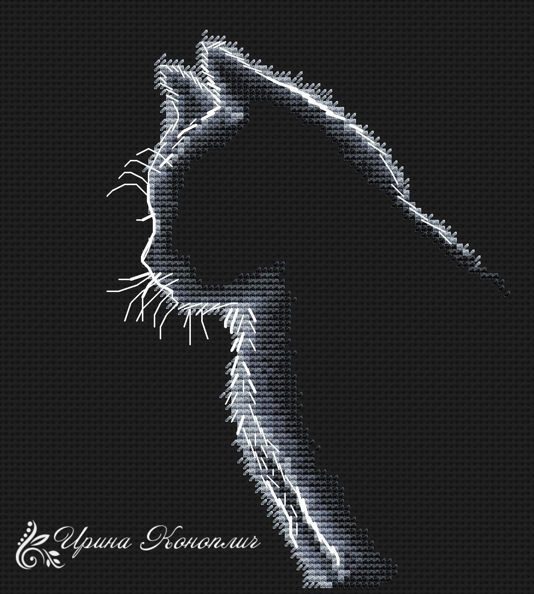 Cat in the Dark Cross Stitch Pattern фото 2