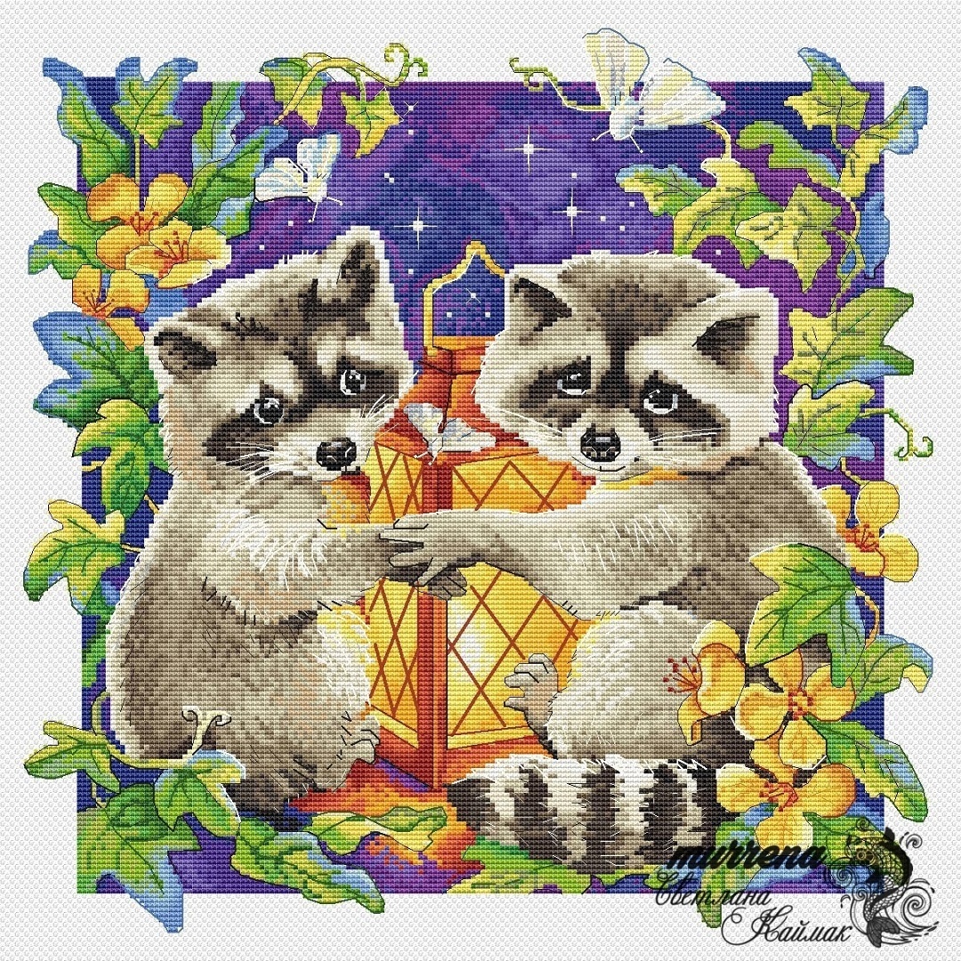 Raccoons Cross Stitch Pattern фото 1