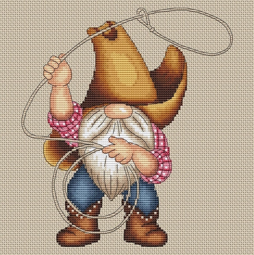 Cowboy Gnome with Lasso Cross Stitch Pattern фото 2