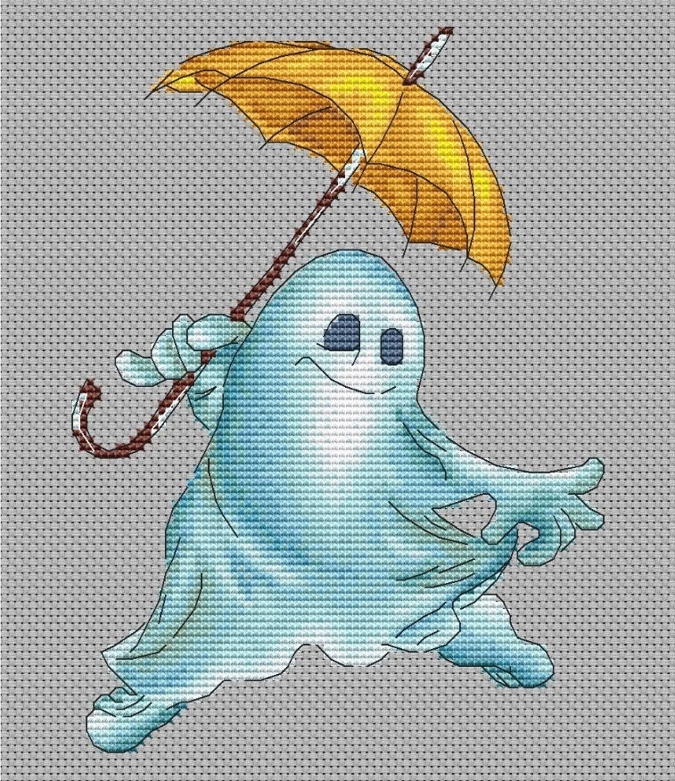 Ghost with Umbrella Cross Stitch Pattern фото 1