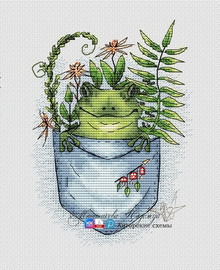Pocket. Frog Cross Stitch Pattern фото 1