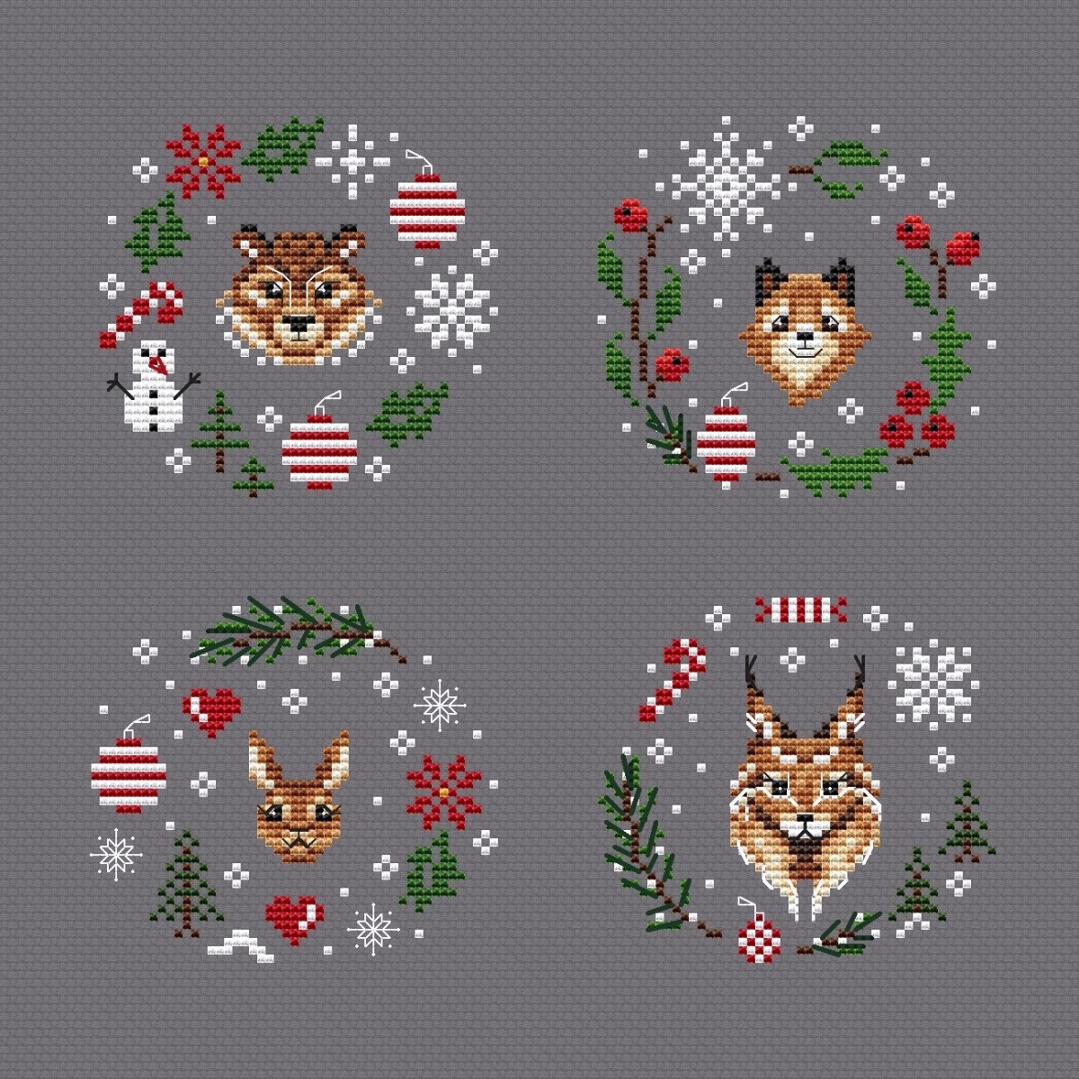 Christmas Wreaths Set Cross Stitch Pattern фото 3