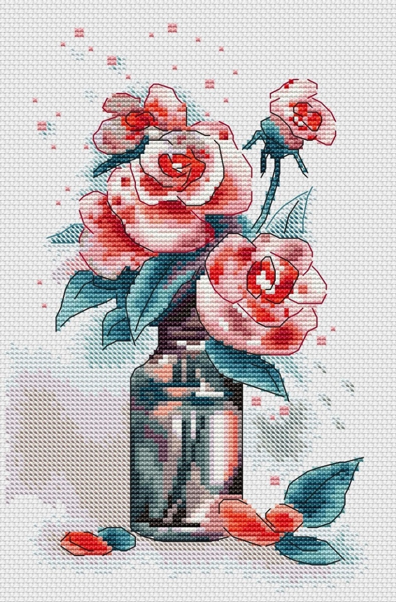 Roses in a Bottle Cross Stitch Pattern фото 1