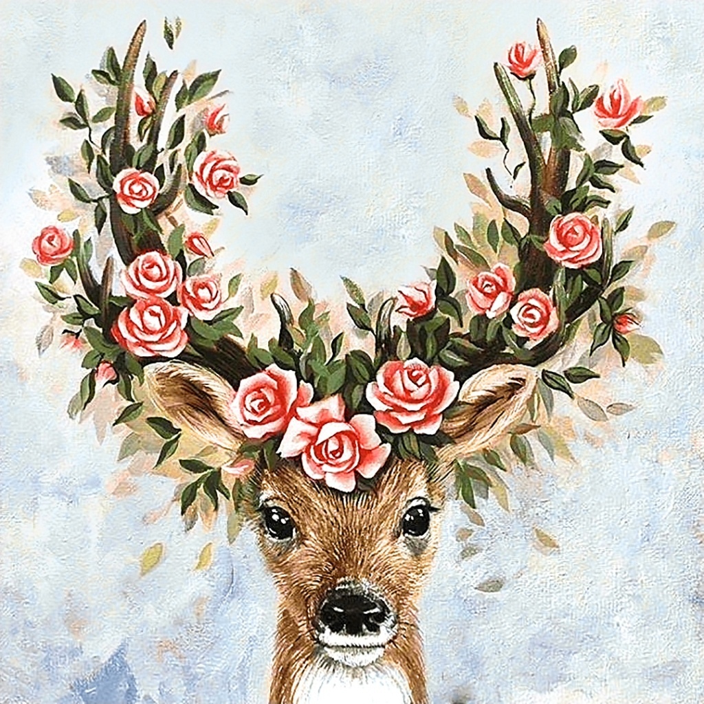 Deer in Flowers Diamond Painting Kit, code Ag 2520 Granny