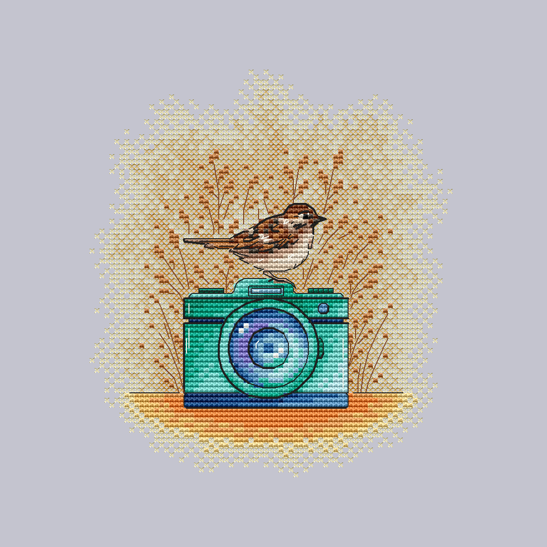 Sparrow and Camera Cross Stitch Pattern фото 1