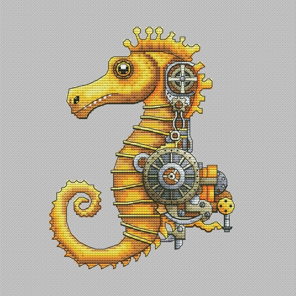 Steampunk Seahorse Cross Stitch Pattern фото 1