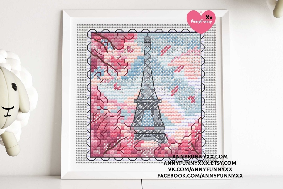 Eiffel Tower Postage Stamp Cross Stitch Chart фото 8