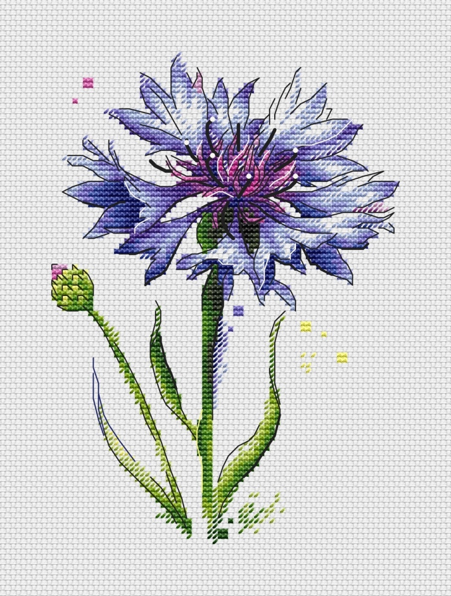 Watercolor Cornflower Cross Stitch Pattern фото 1