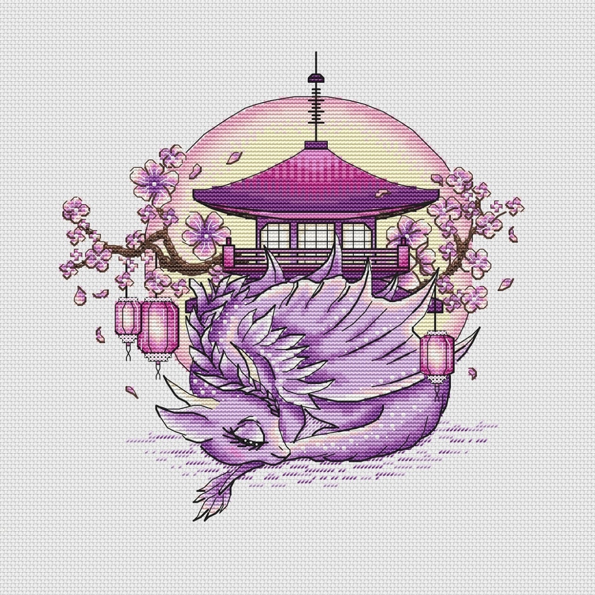 Dragon with Sakura Cross Stitch Pattern фото 1