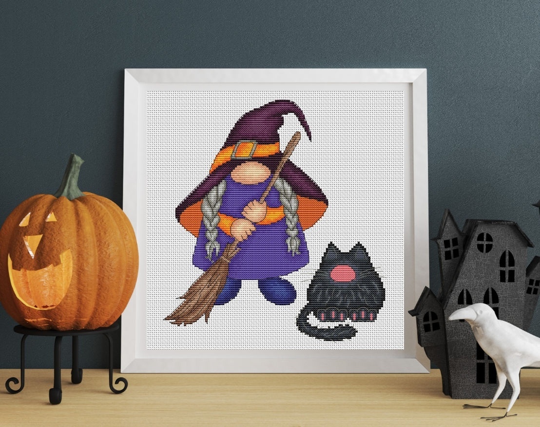 Witch Gnome Cross Stitch Pattern фото 1