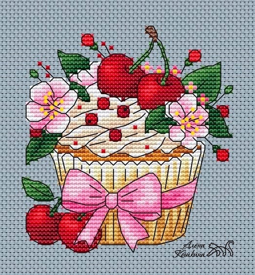 Cherry Cupcake Cross Stitch Chart фото 1