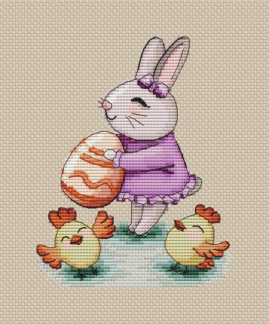 Easter Bunny with Chickens Cross Stitch Pattern фото 1
