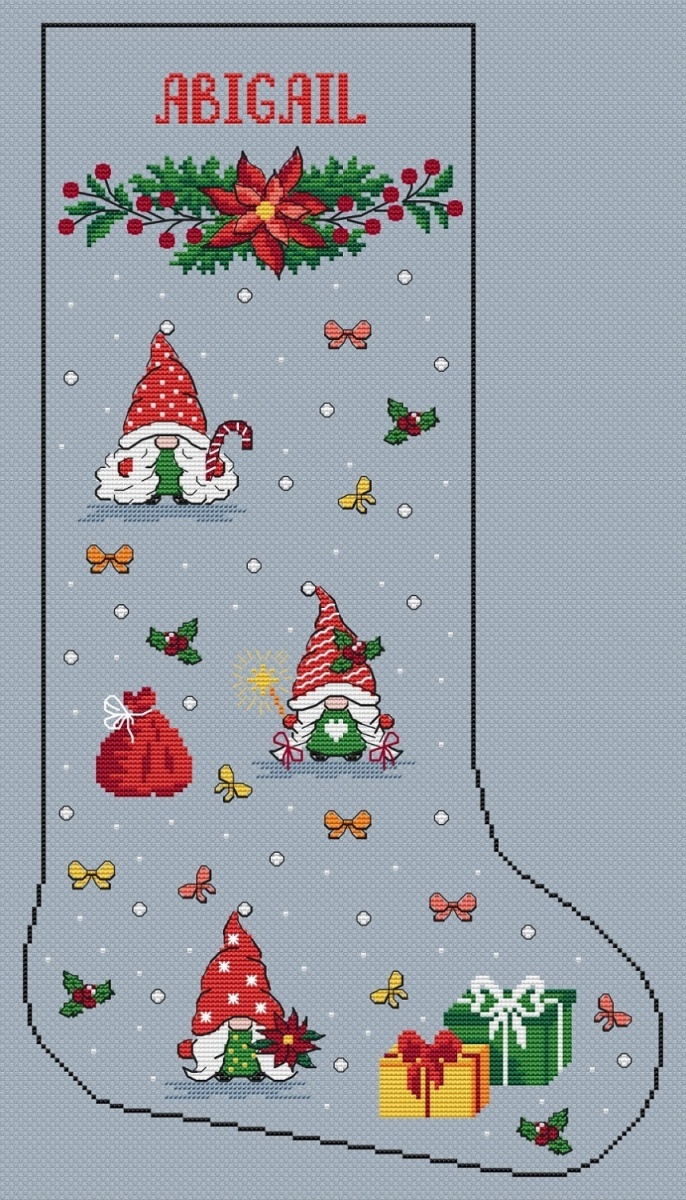 Christmas Stocking. Gnomes Cross Stitch Pattern фото 2