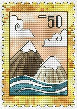 Stamp Mountains Cross Stitch Pattern фото 1