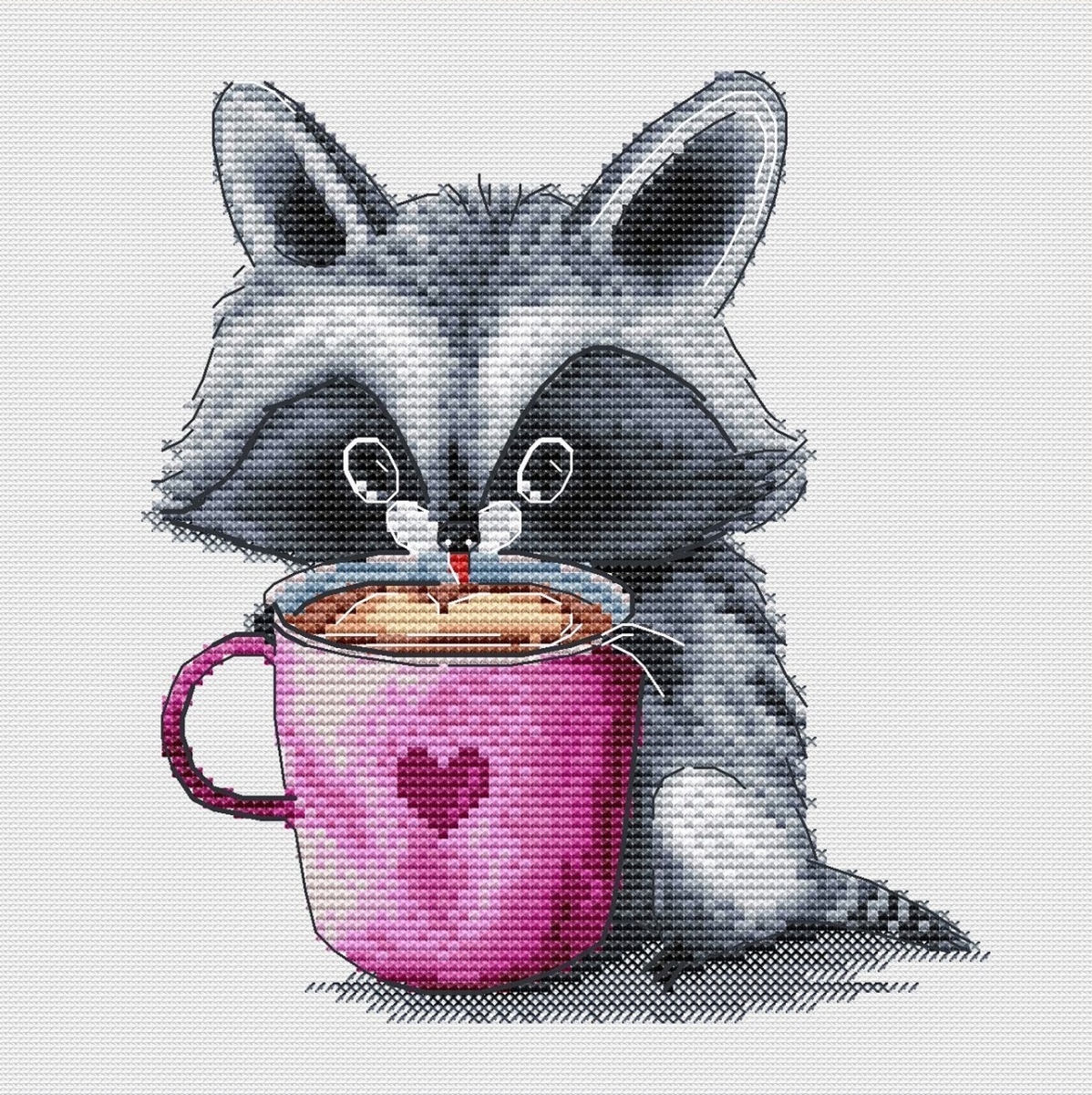 Coffee Lovers. Raccoon Cross Stitch Pattern фото 1