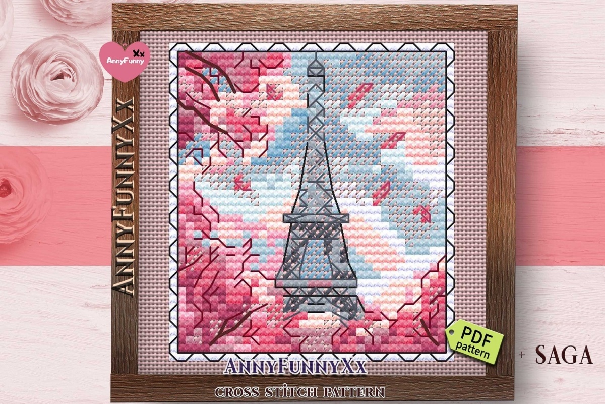 Eiffel Tower Postage Stamp Cross Stitch Chart фото 11