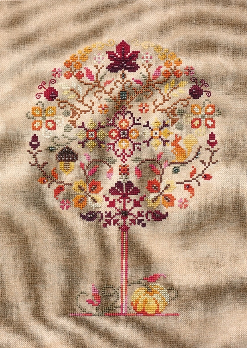 Autumn Tree with Beads Cross Stitch Pattern фото 1