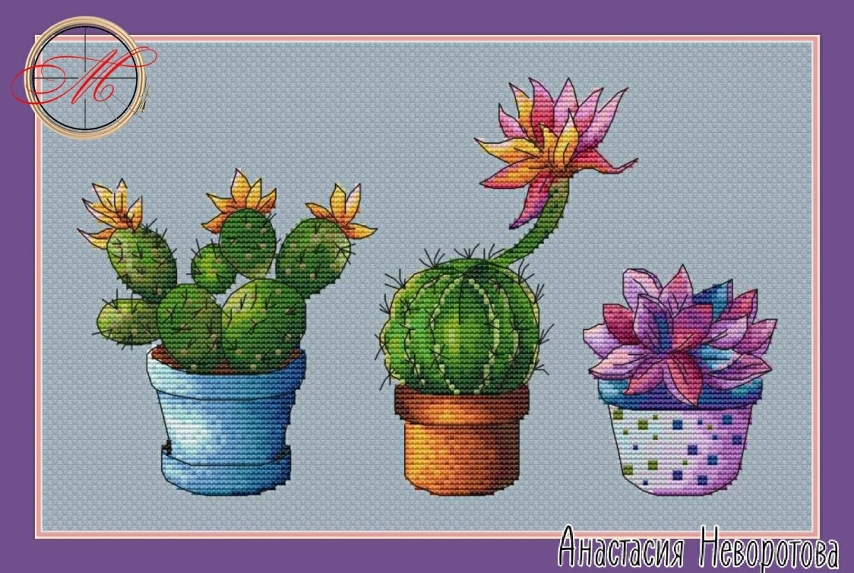 Little Cactus Flowers Cross Stitch Pattern фото 1