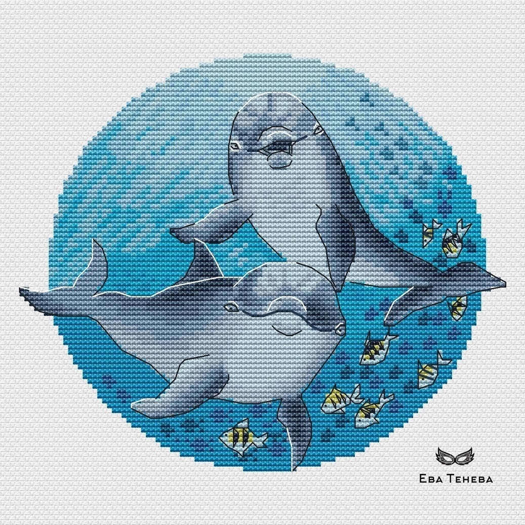 Jolly Dolphins Cross Stitch Pattern фото 1