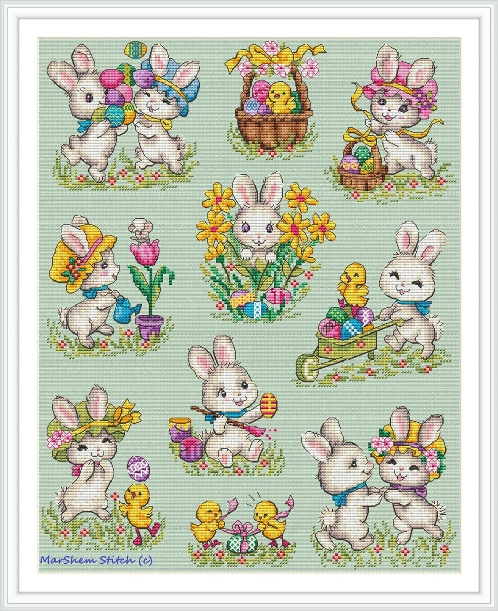 Easter Bunnies Sampler Cross Stitch Pattern фото 1