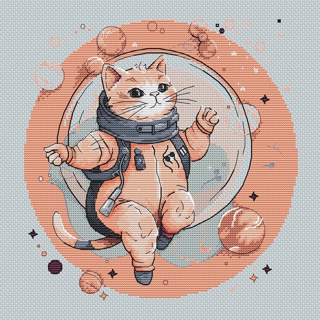 Space Kitty. Bun Cross Stitch Pattern фото 1