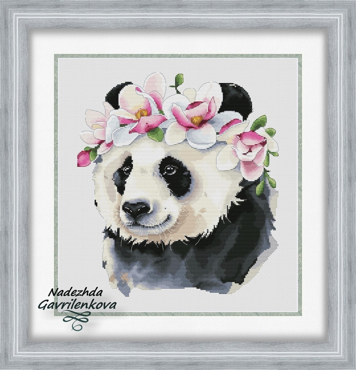 Panda in a Wreath Cross Stitch Pattern фото 1