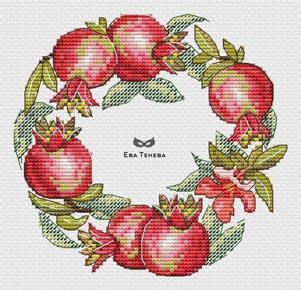 Pomegranate Wreath Cross Stitch Pattern фото 1