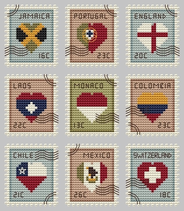 Postage Stamps 5 Cross Stitch Pattern фото 1