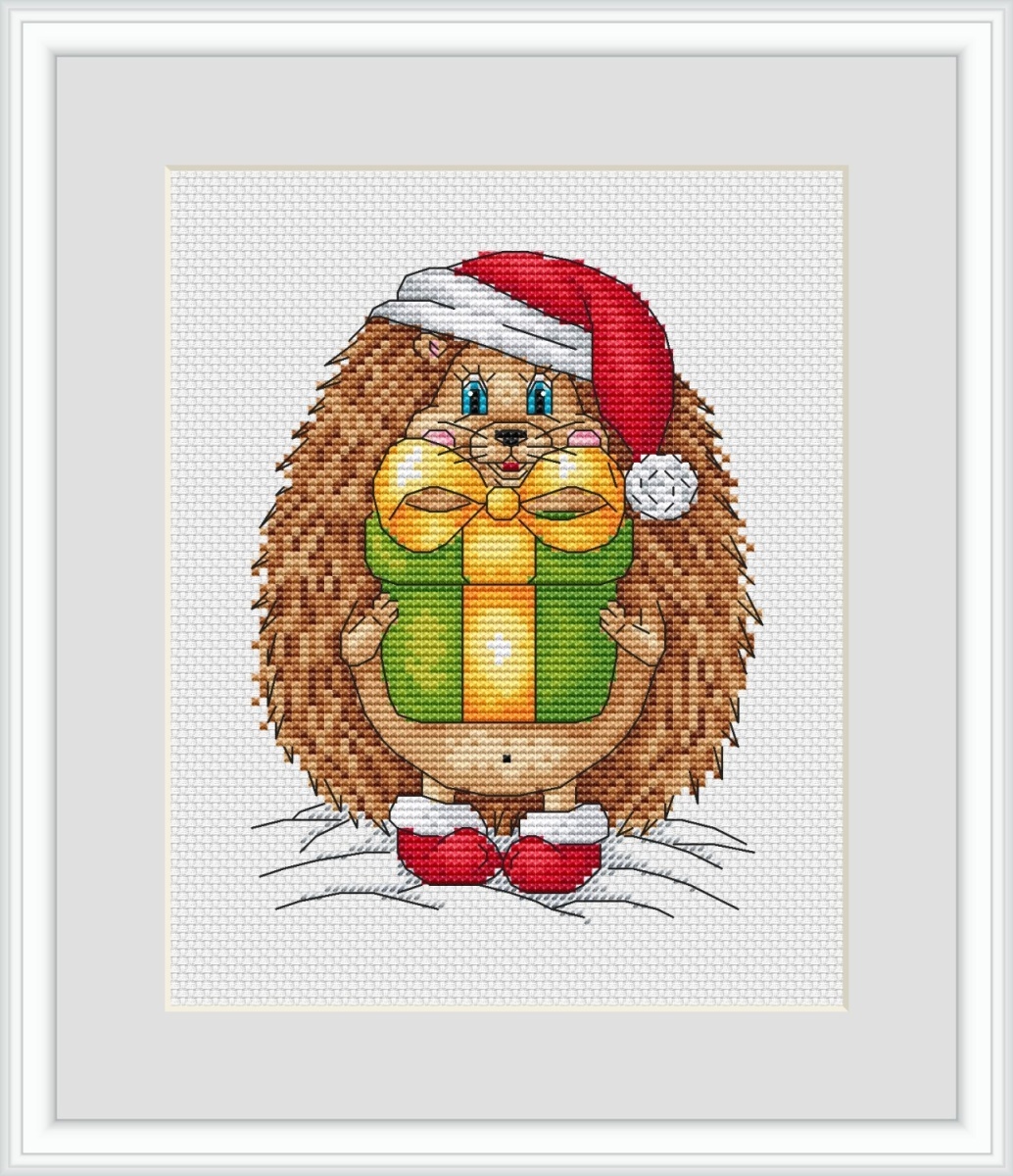 Hedgehog with a Gift Cross Stitch Pattern фото 1