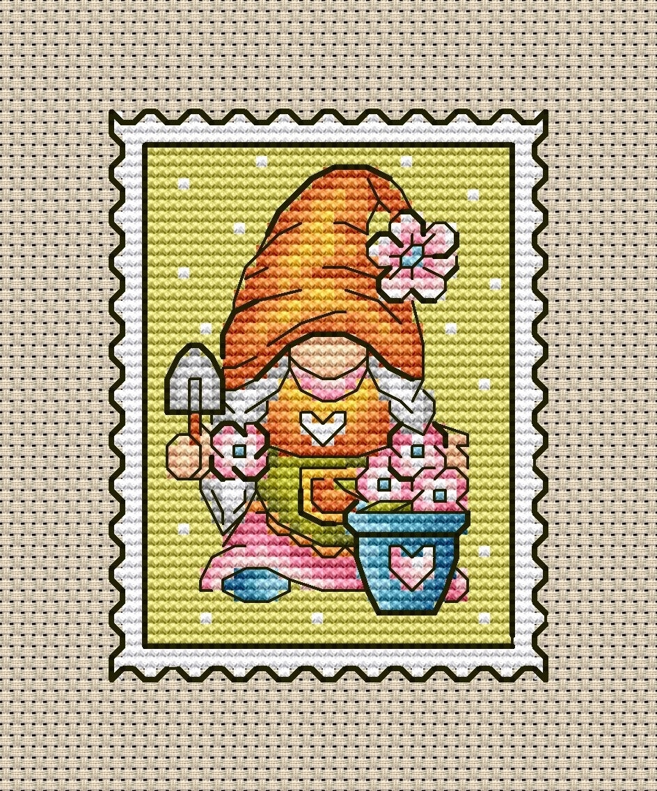 Gnome Postage Stamp Cross Stitch Pattern фото 1