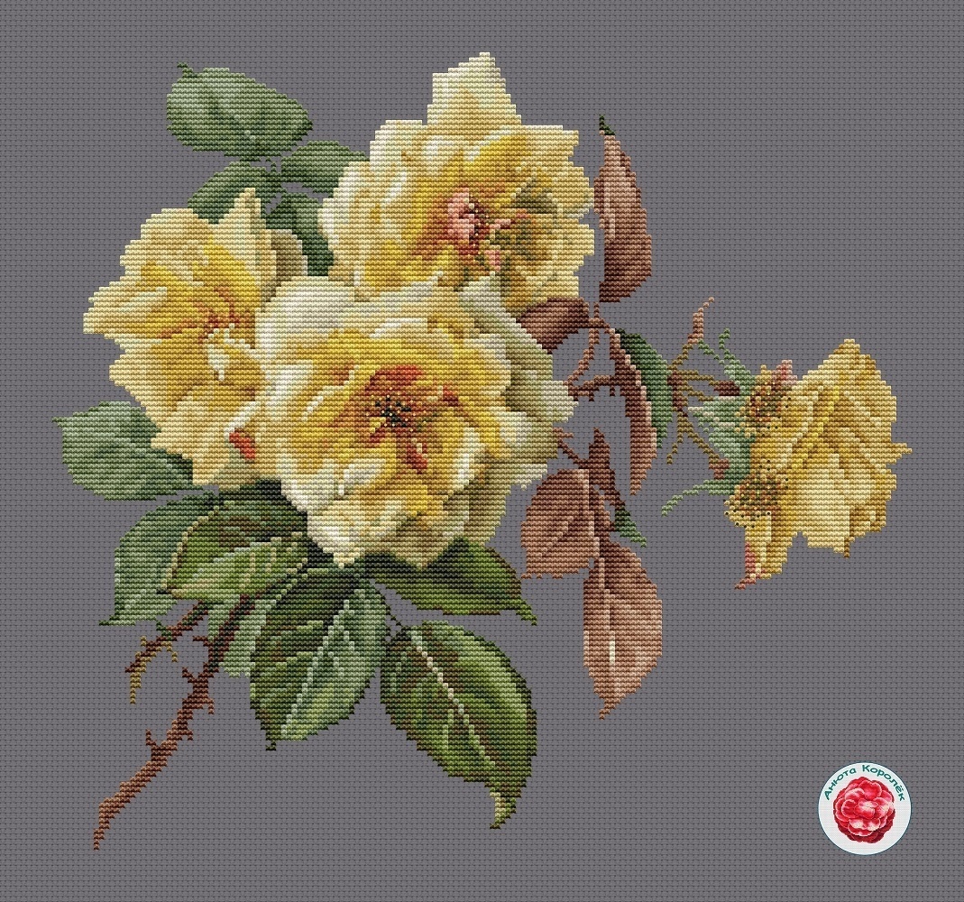 Yellow Roses Cross Stitch Chart фото 2