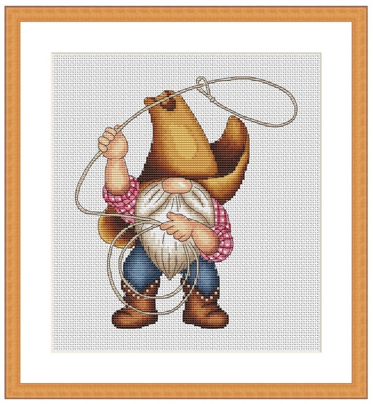 Cowboy Gnome with Lasso Cross Stitch Pattern фото 1