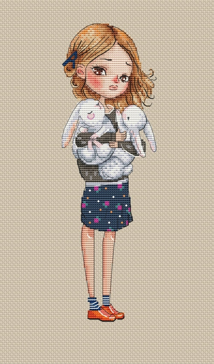 Girl with Bunnies Cross Stitch Pattern фото 1