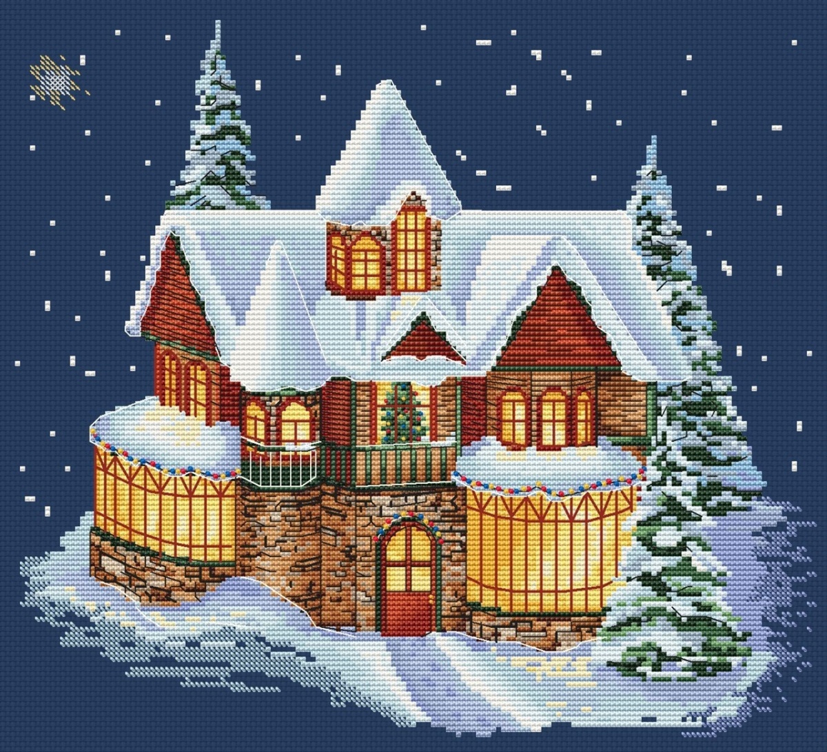 Cozy Christmas House Cross Stitch Pattern фото 1