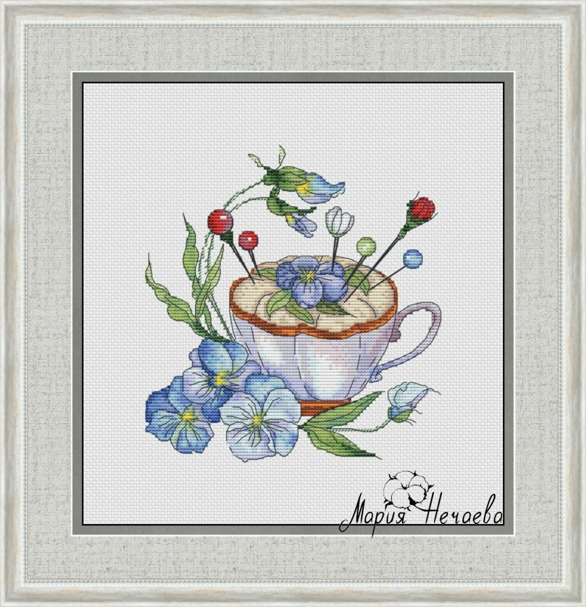 Cup and Flower Buds Cross Stitch Pattern фото 1
