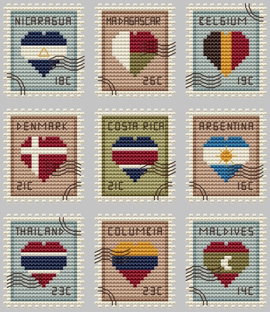 Postage Stamps 3 Cross Stitch Pattern фото 1