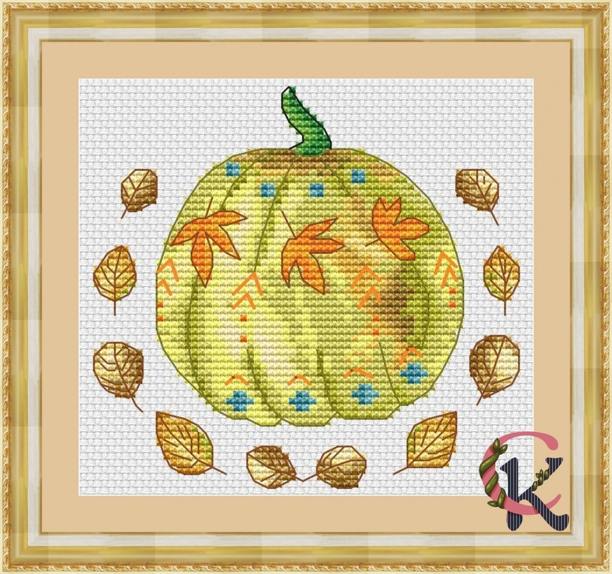 Autumn Sampler. Pumpkin with Patterns Cross Stitch Pattern фото 1
