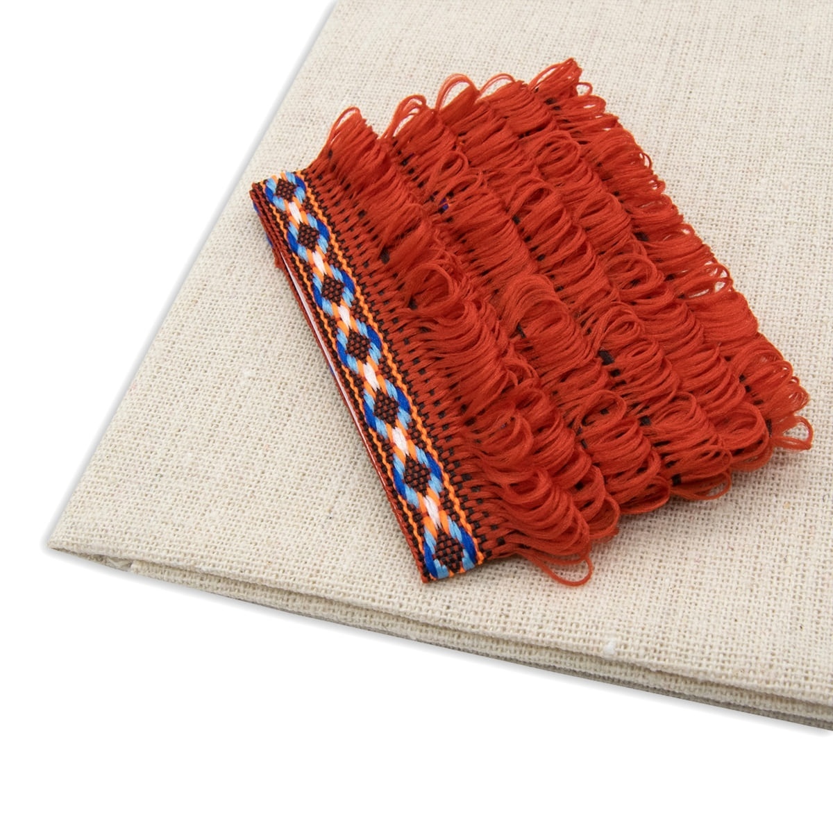 Patchwork Fabric with Red Braid Jacquard Fringe фото 1