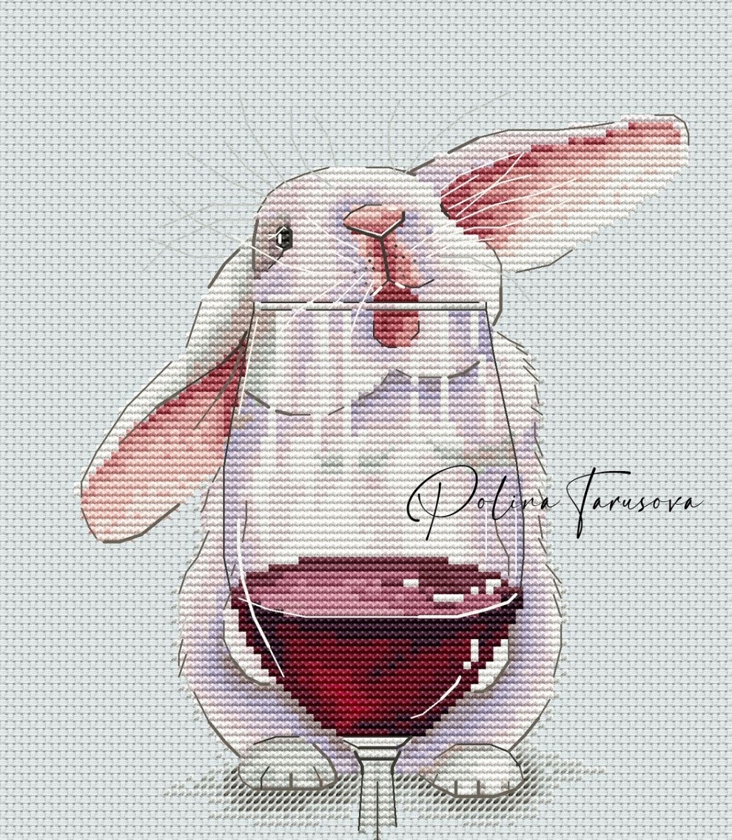 Bunny and Wine Cross Stitch Pattern фото 1