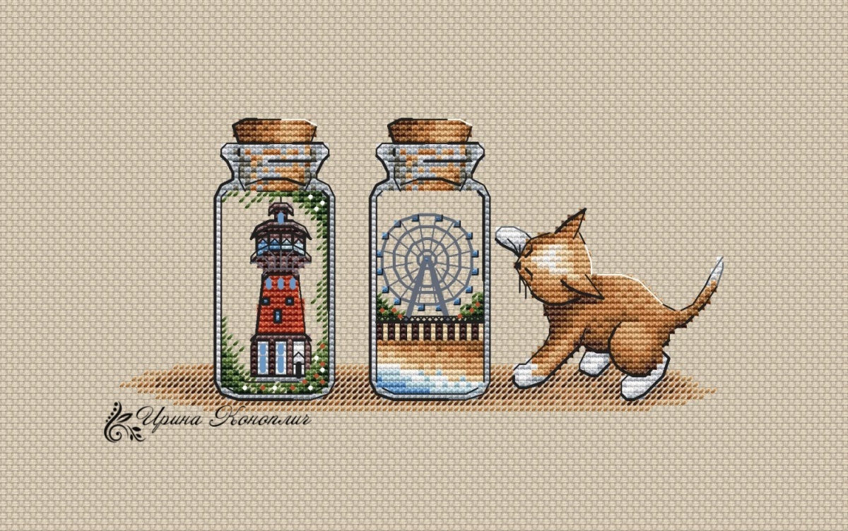 Bottles. Seaside Town Cross Stitch Pattern фото 1