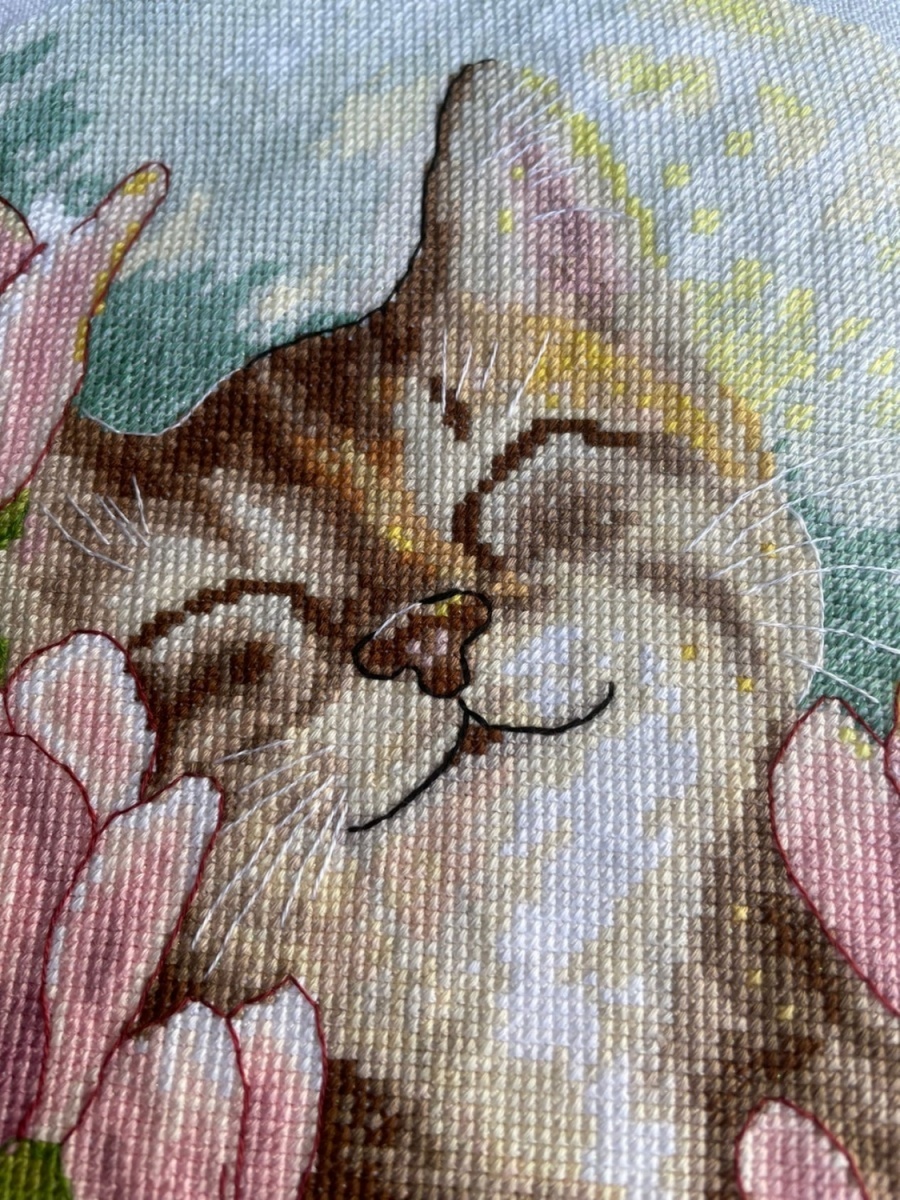 Cat in Magnolias Cross Stitch Pattern фото 4