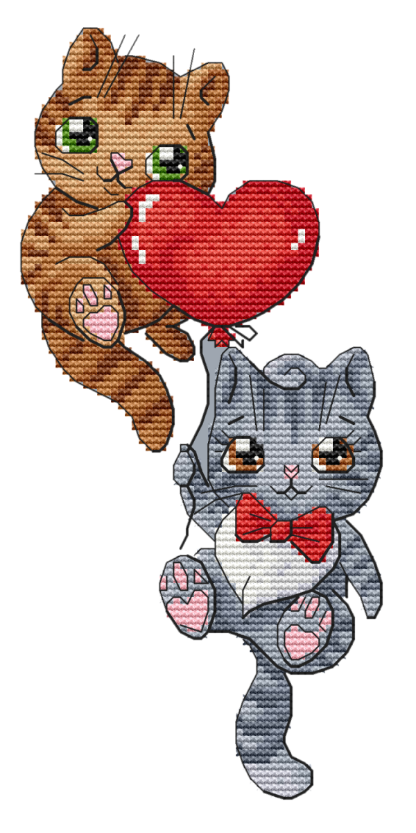 Cats with a Balloon Cross Stitch Pattern фото 2