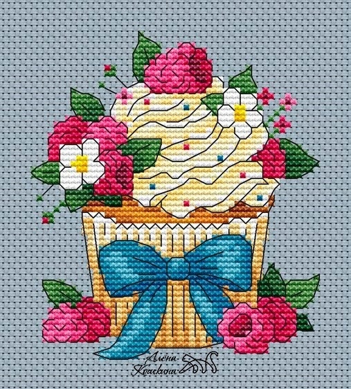 Raspberry Cupcake Cross Stitch Chart фото 1