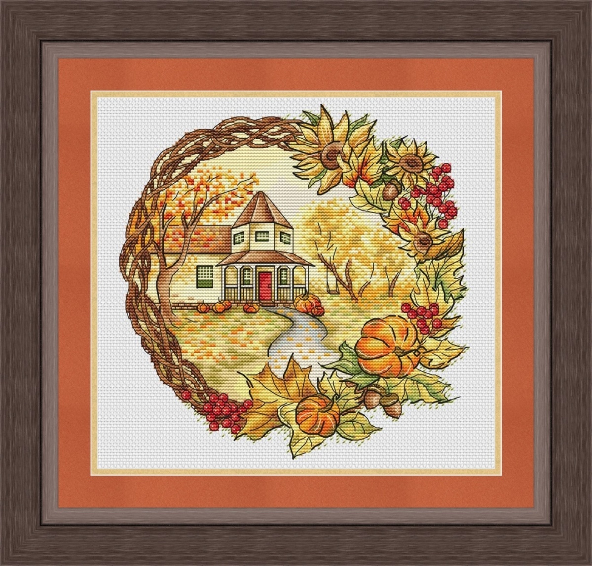 Golden Autumn Wreath Cross Stitch Pattern фото 2