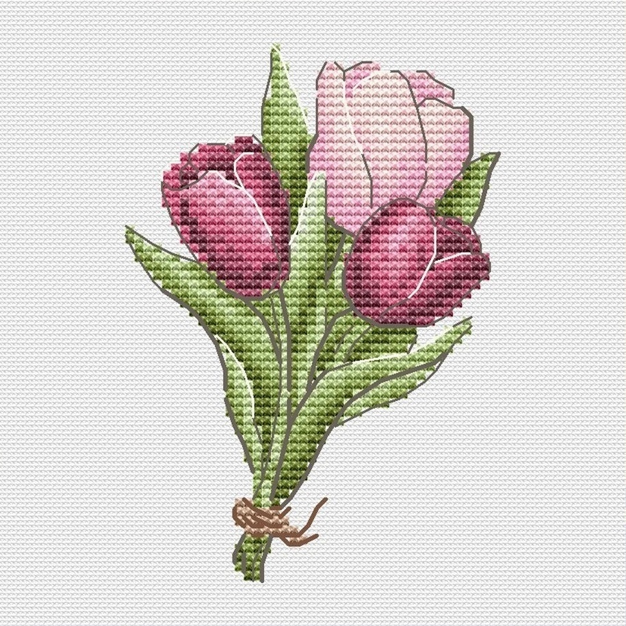Spring Tulip Bouquet Cross Stitch Pattern фото 1