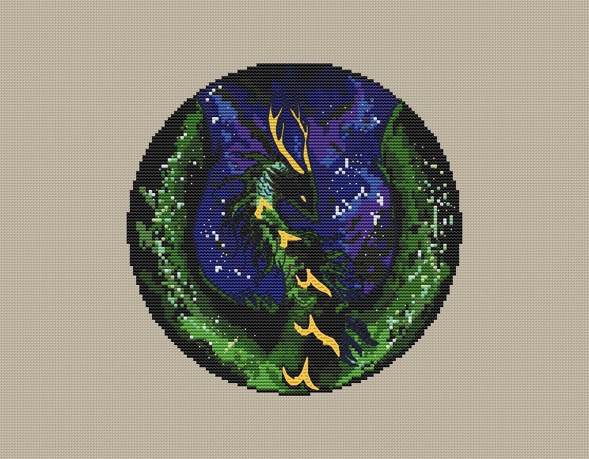 Green Dragon Circle Cross Stitch Pattern фото 2