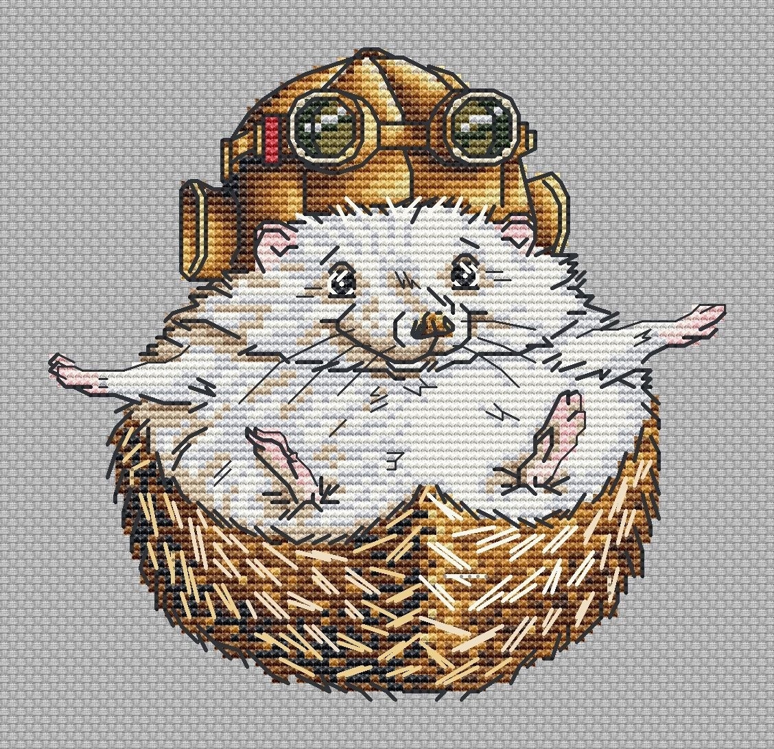 Hedgehog Pilot Cross Stitch Pattern фото 1