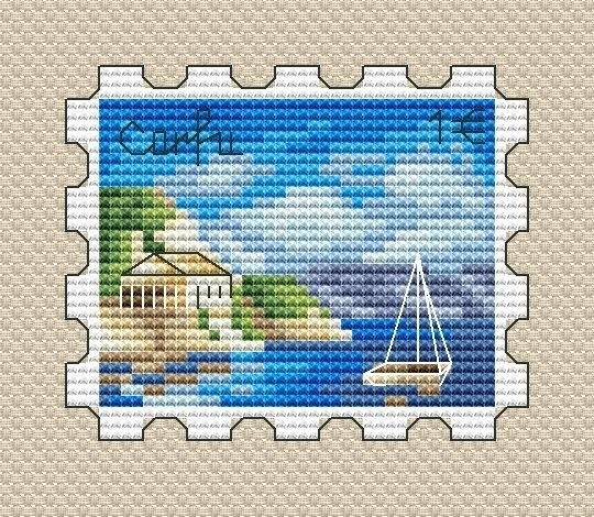 Corfu Postage Stamp Cross Stitch Pattern фото 1