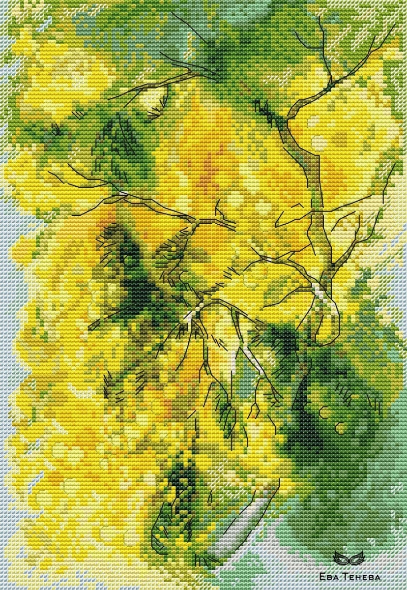 Watercolor Mimosa Cross Stitch Pattern фото 1
