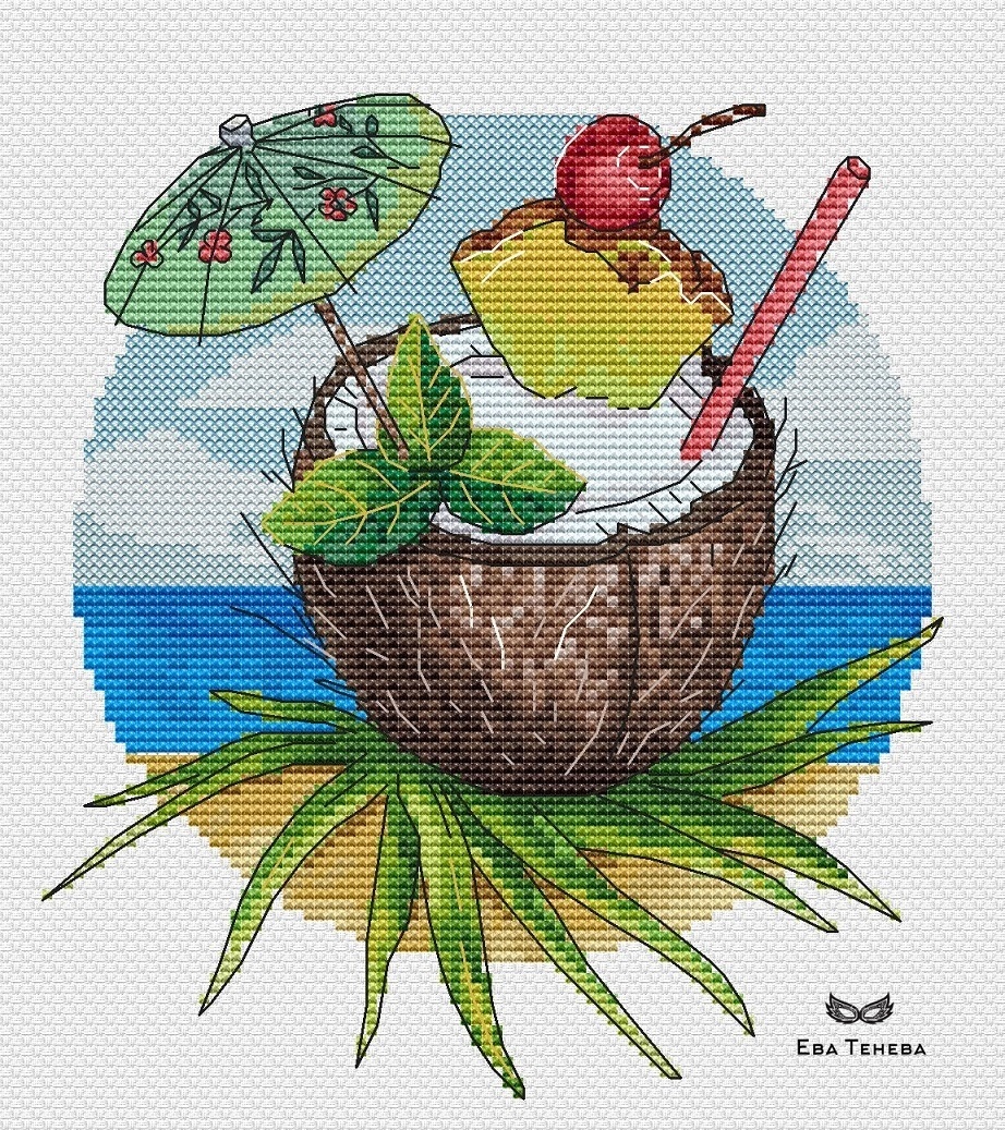 Tropical Cocktail Cross Stitch Chart фото 1